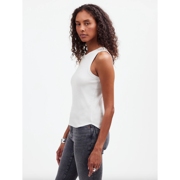 Madewell Regenerative Cotton Ribbed Cutaway Tank Top Basics White XXL NWT - Picture 2 of 12
